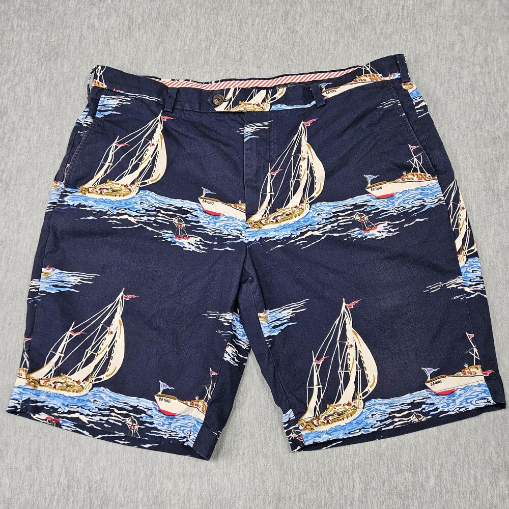 Brooks Brothers Shorts Mens 40 Navy Bermuda Sailboat Nautical Print Cotton Chino